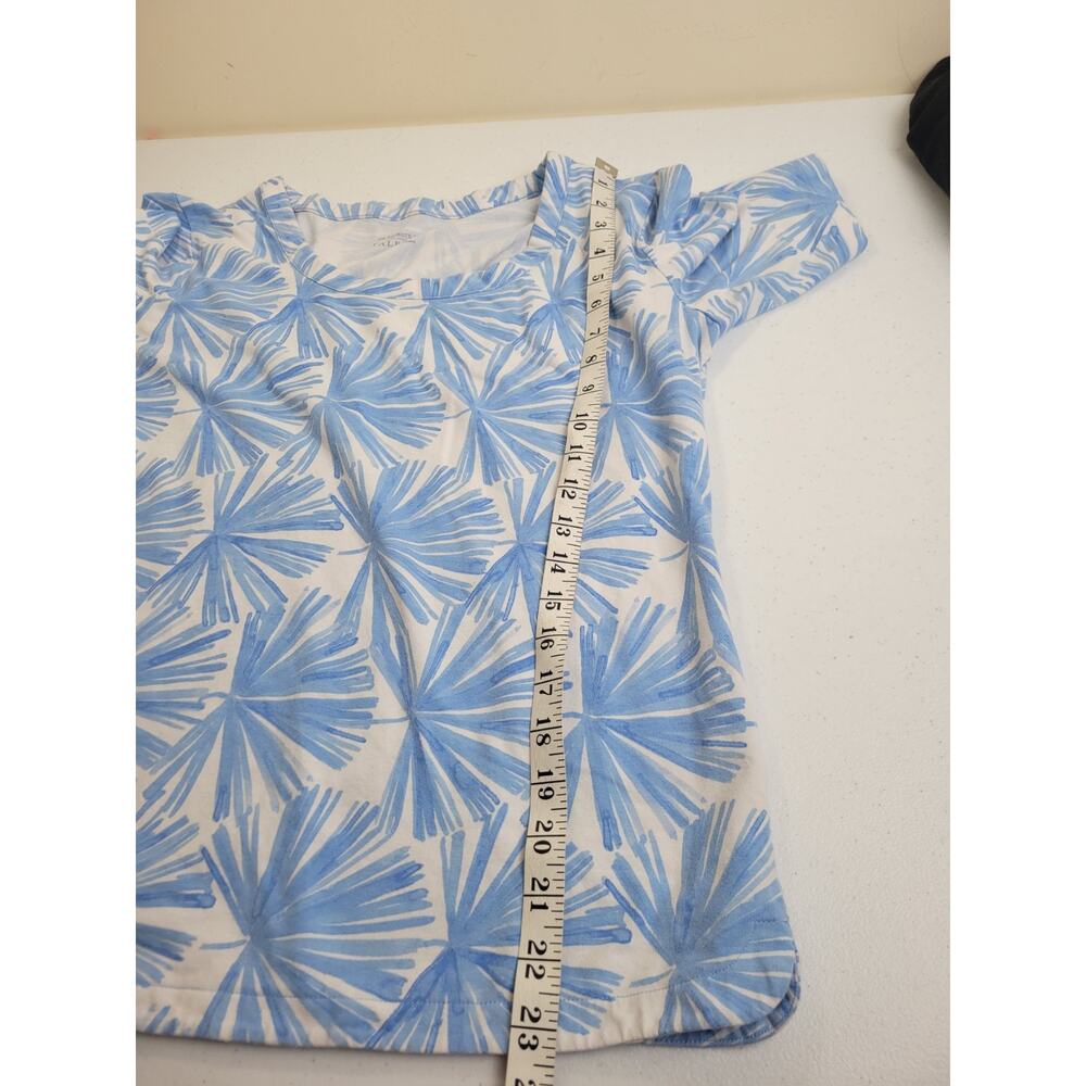 Talbots Art to Wear Top Blue White Palm Leaves Short Sleeve Women's Size Large - Picture 4 of 10